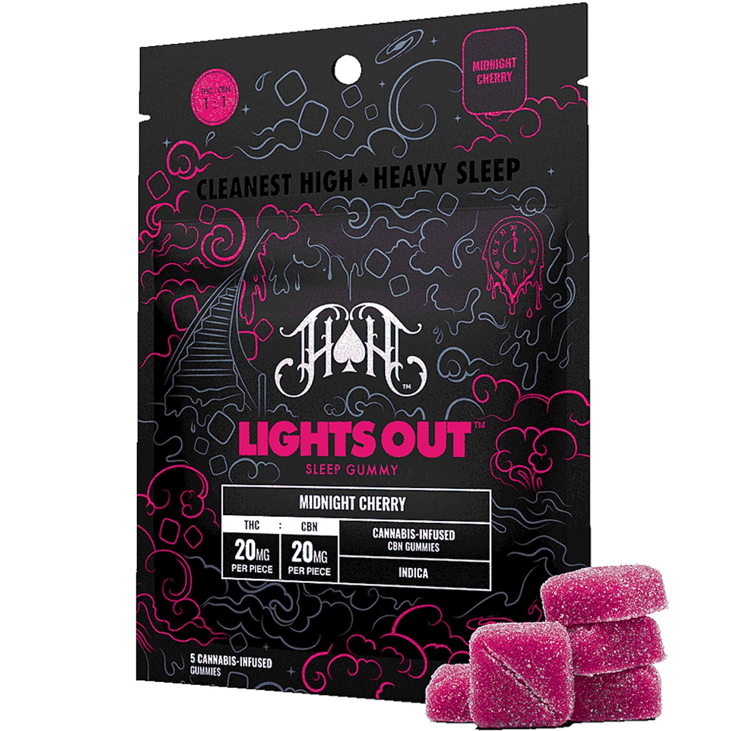 Buy Lights Out 1:1 Midnight Cherry Gummies (THC:CBN)